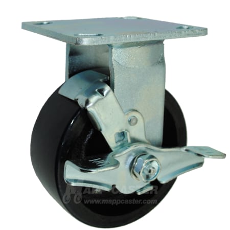 Mapp Caster 5"X2" Polyurethane on Iron Wheel Rigid Caster W/ Brake - 1,100 Lbs Cap 146UIRB520RB
